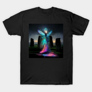 Iridescent energy fairy amongst ancient standing stones T-Shirt